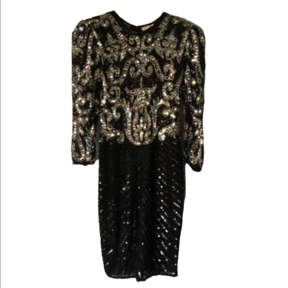DRESS BRILLIANT BY JA VINTAGE SEQUIN BLACK SILVER - Picture 1 of 14